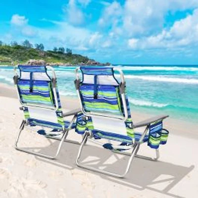 2-Pack Folding Backpack Beach Chair 5-Position Outdoor Reclining Chairs, Pillow