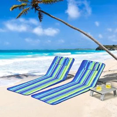Ensemble de 3 chaises longues de plage, 2 chaises longues réglables et table