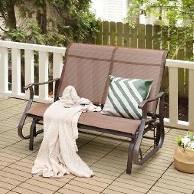 2-Person Patio Glider Bench, High Back and Curved Armrests - Brown