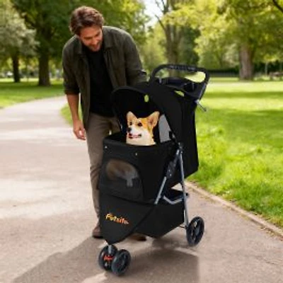 Folding Pet Stroller with Adjustable Canopy