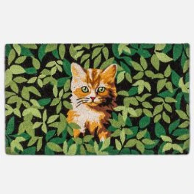 Kitten in Greenery Coir Rug - Green