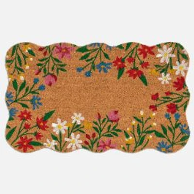 Floral Scallop Border Coir Rug - Natural
