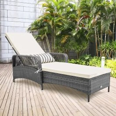 Outdoor Chaise Lounge Chair Recliner, 6-Level Backrest Cushion and Pillow