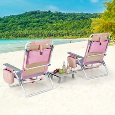 2 Packs 5-Position Outdoor Folding Backpack Beach Table Chair Reclining Chair Set