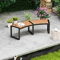 Banc de terrasse incurvé, assise à lattes et pieds en métal - 1 pièce
