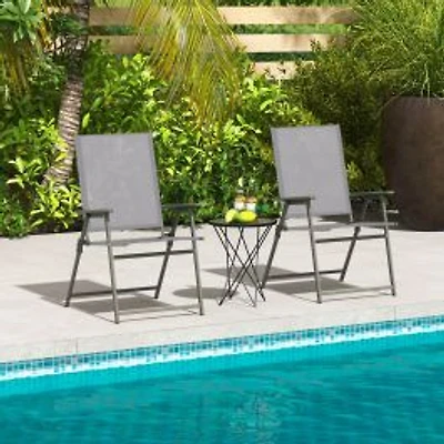 Set of 4 Patio Folding Chair Set, Rustproof Metal Frame - Gray
