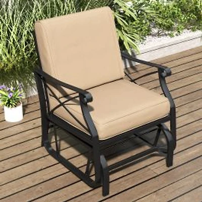 Patio Glider Rocking Chair, Metal Frame and Thick Cushions - Brown