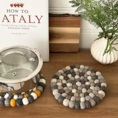 Wool Felt Ball Trivet by Torre & Tagus - Natural