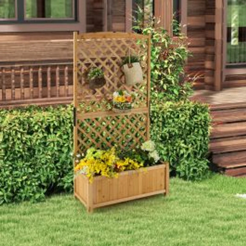 Planter Raised Bed, Trellis for Plant Flower Climb - Natural
