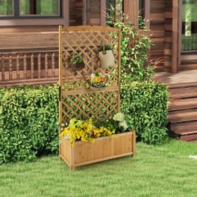 Planter Raised Bed, Trellis for Plant Flower Climb - Natural