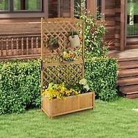 Planter Raised Bed, Trellis for Plant Flower Climb - Natural