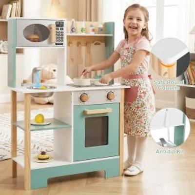 Play Kitchen Wooden Toy Kitchen Playset, Chalkboard Birthday Gift for Kids Aged 3+