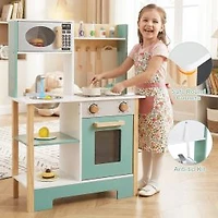 Play Kitchen Wooden Toy Kitchen Playset, Chalkboard Birthday Gift for Kids Aged 3+