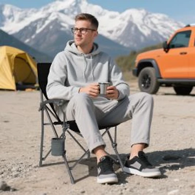 Portable Folding Oxford Cloth Camping Chair, Cup Holder and Side Pocket