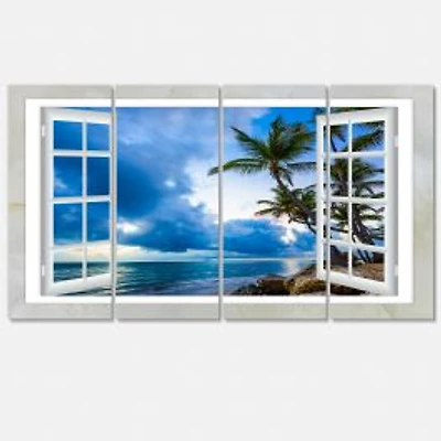 Window Open to Cloudy Blue Sky Canvas Wall Art