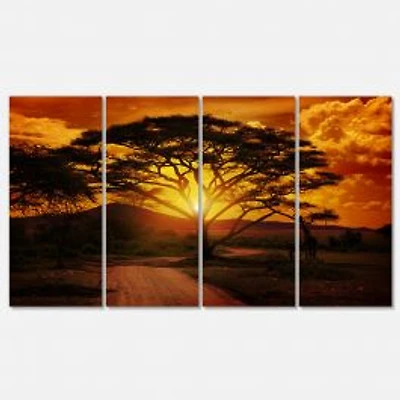 African Sunset with Lonely Tree Canvas Wall Art
