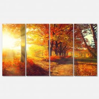 Autumnal Trees in Sunrays Canvas Wall Art - 4-5 Panels
