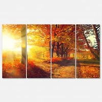 Autumnal Trees in Sunrays Canvas Wall Art - 4-5 Panels