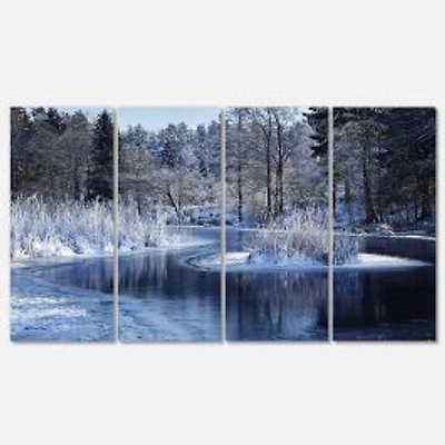 Winter Lake in Deep Forest Canvas Wall Art Panels