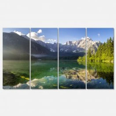 Green Mountain Lake in the Alps Canvas Wall Art Panels