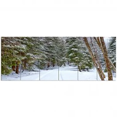 Snowy Road in the Forest Canvas Wall Art