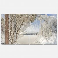 Lake in Winter Woods - 4 Canvas Wall Art