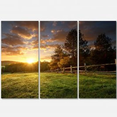 Fenced Ranch at Sunrise Canvas Wall Art