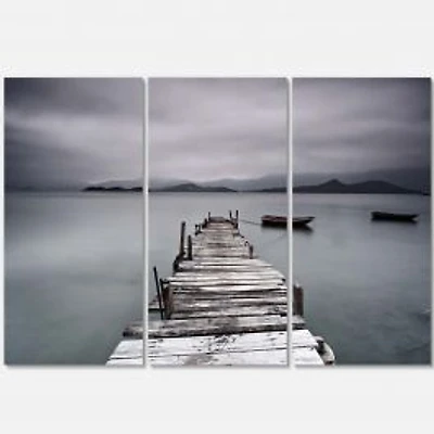 Pier and Boats at Seashore 3 Canvas Wall Art