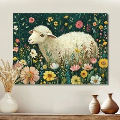 Spring Meadow Sheep – Whimsical Floral Scene
