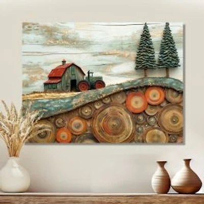 Snowy Barn Scene – Tractor in Winter Countryside