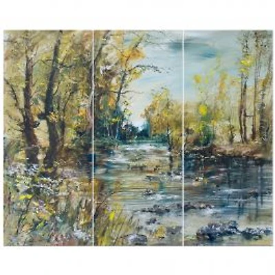 Rocky River in the Forest Canvas Wall Art - 3 Panels