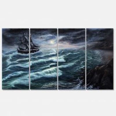 Pirate Ship Under Stormy Cloud Canvas Wall Art