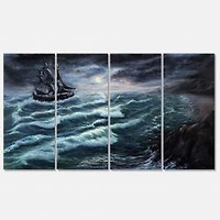 Pirate Ship Under Stormy Cloud Canvas Wall Art