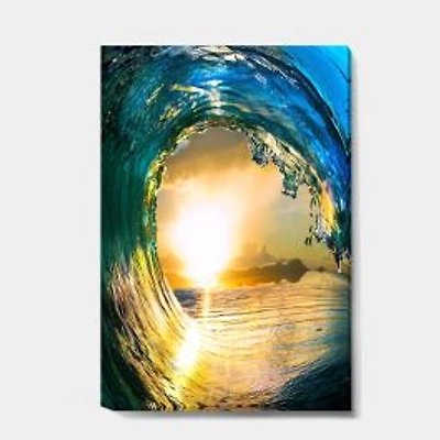 Colored Ocean Waves Falling Down II Canvas Wall Art