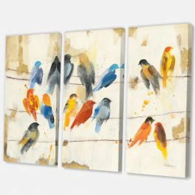 Multicolor Bird Meeting Canvas Wall Art - 3 panels