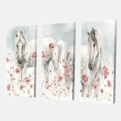 Watercolors Pink Wild Horses Canvas Wall Art