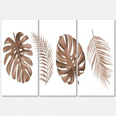 Tropical Monstera and Palm Leaf in Terracotta Canvas Wall Art