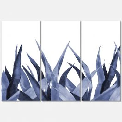 Navy Blue Agave Leaves Canvas Wall Art Panels