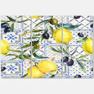 Lemon Ornament on Blue al Pattern III Canvas Wall Art