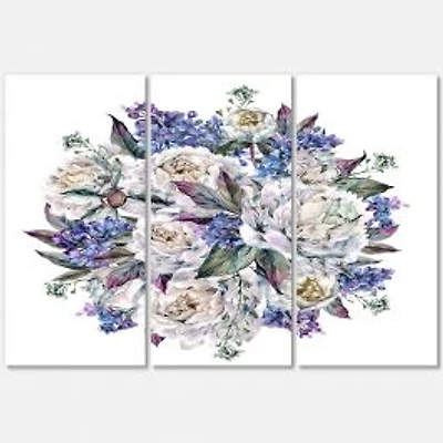 Bouquet Peonies in White and Blue Canvas Wall Art