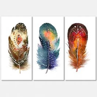 Colourful Boho Feather Set IX Canvas Wall Art