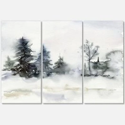 Christmas Minimalistic Forest Landscape and Snow Canvas Wall Art