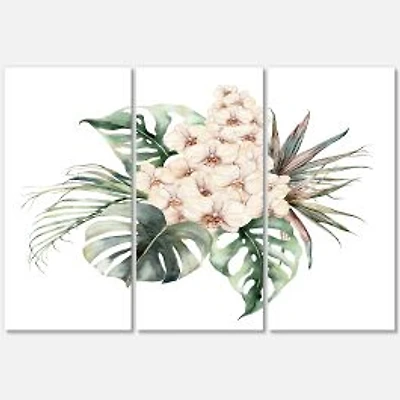 Bouquet with Orchids Monstera and Coconut Leaves Canvas Wall Art Print