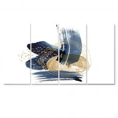 Landscape of Dark Blue Mountains & Gold Strokes II Canvas Wall Art Print