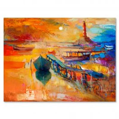 Boats Resting on The Water Near Coastal Town III Canvas Wall Art Print