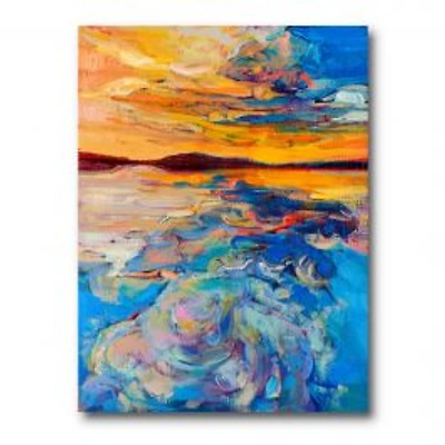 Orange Sunset Over Whirly Blue Waves Canvas Wall Art Print
