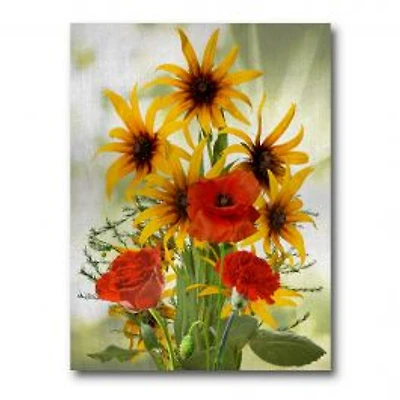 SunFlowers and Poppies in The Wild Canvas Wall Art Print