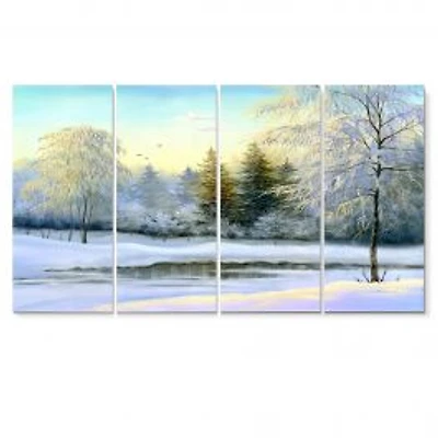 Green Trees in Beautiful Winter Landscape Canvas Wall Art Print