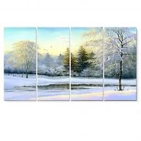 Green Trees in Beautiful Winter Landscape Canvas Wall Art Print