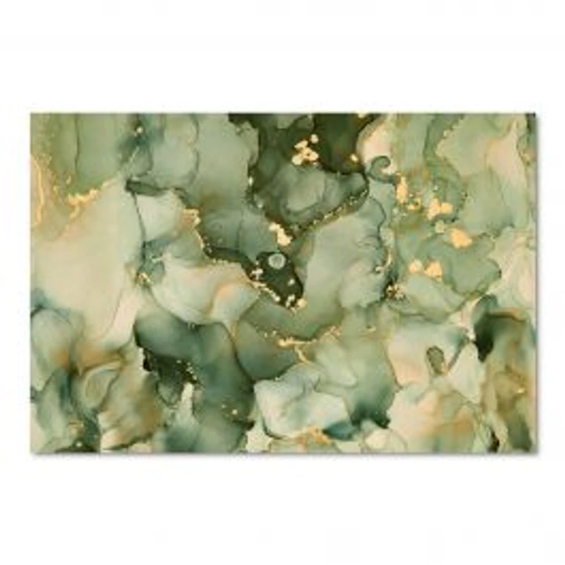 Green Luxury Abstract Fluid Art I Canvas Wall Art Print